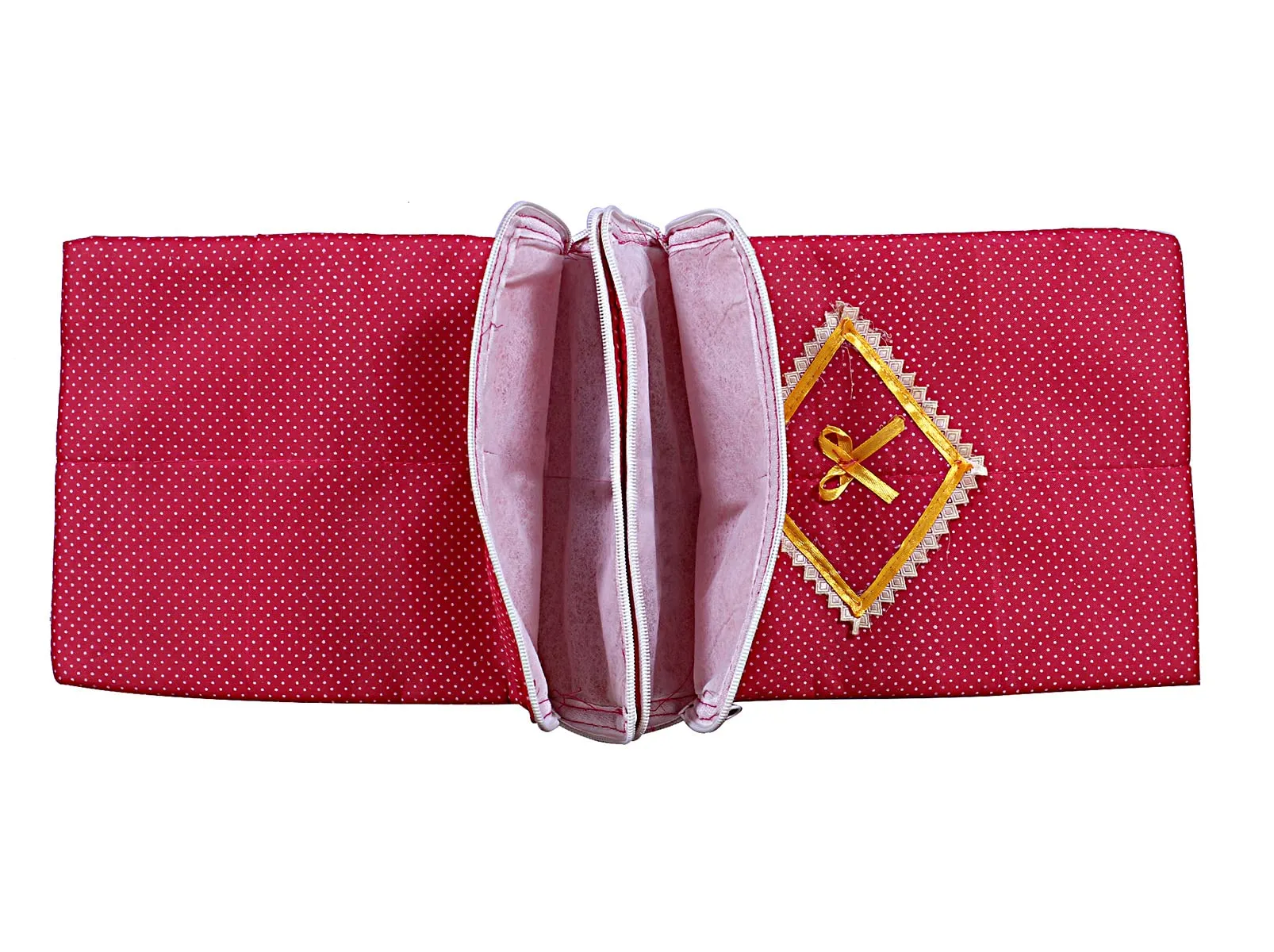 Heart Home Cotton Bow Dot Print Waterproof Undergarments Organizer|Toiletry Bag For Travel With Zippered & 2 Main Compartments (Pink)