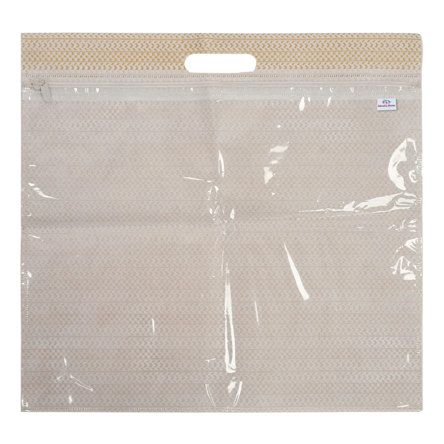 Heart Home Non-Woven Wardrobe Organizer/Gift Bags/Storage Bag For Store Saree, Lehenga, Suit With Transparent Window With Handle- Pack of 12 (Brown)