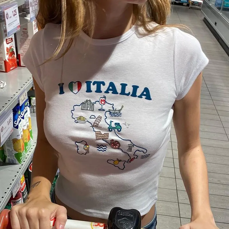 Italy Graphic Stylish Sketch White Tee