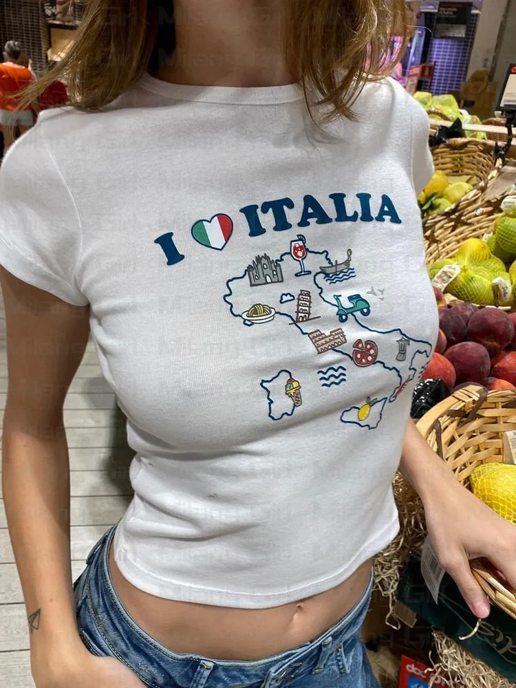 Italy Graphic Stylish Sketch White Tee