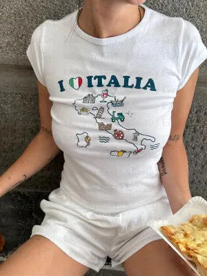 Italy Graphic Stylish Sketch White Tee