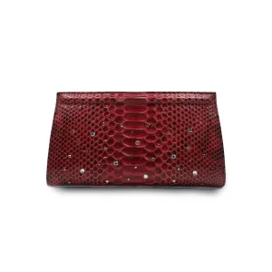 Ivy Clutch in Wine Water Snake w/ Crystals