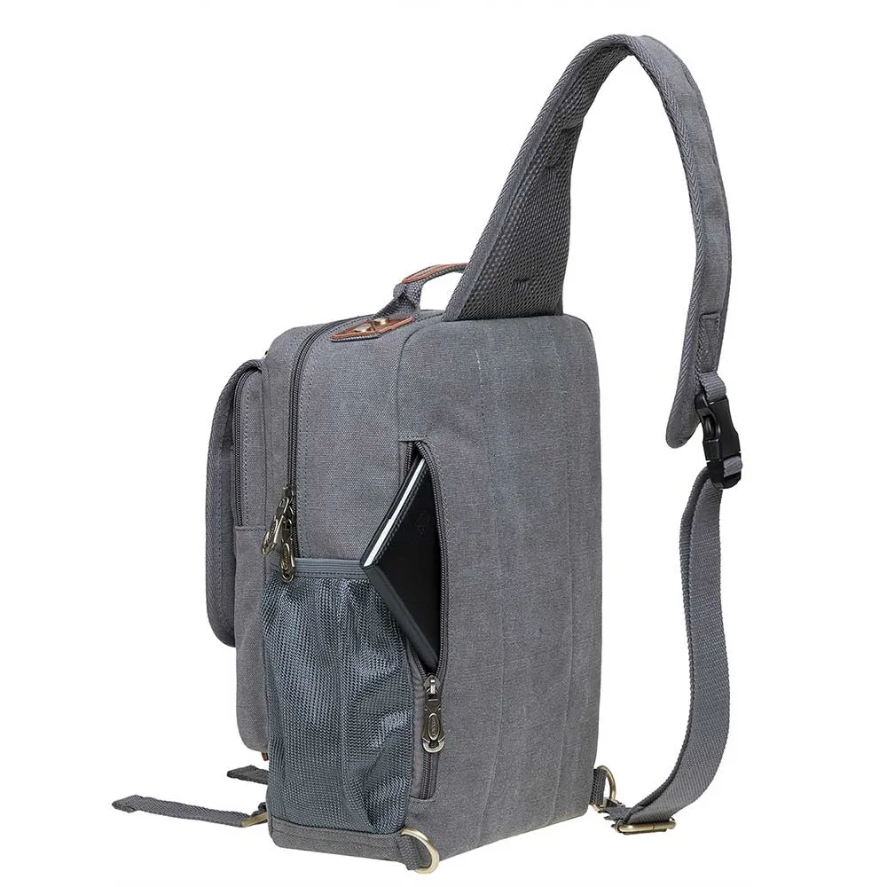 KAUKKO Canvas Crossbody Sling Bag Backpack for Cycling, Hiking, Camping, and Commuting, FD252-3 ( Grey )