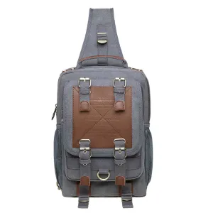 KAUKKO Canvas Crossbody Sling Bag Backpack for Cycling, Hiking, Camping, and Commuting, FD252-3 ( Grey )