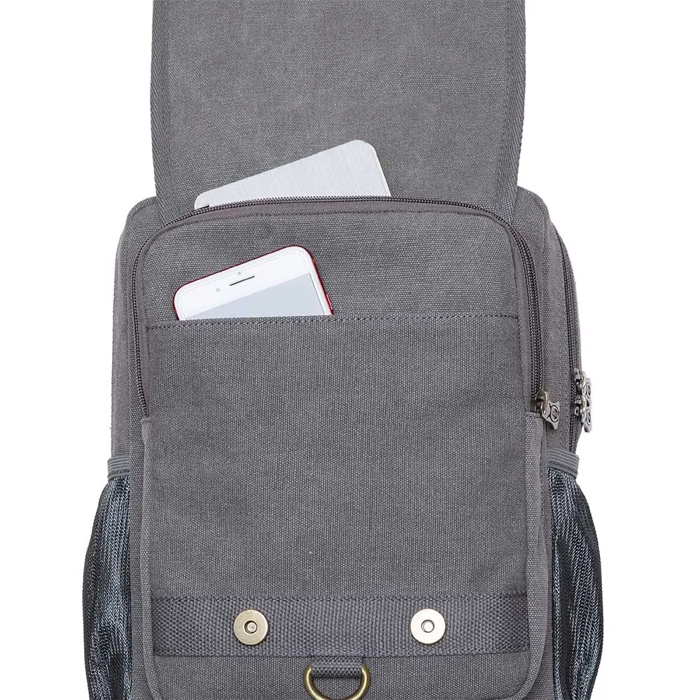 KAUKKO Canvas Crossbody Sling Bag Backpack for Cycling, Hiking, Camping, and Commuting, FD252-3 ( Grey )