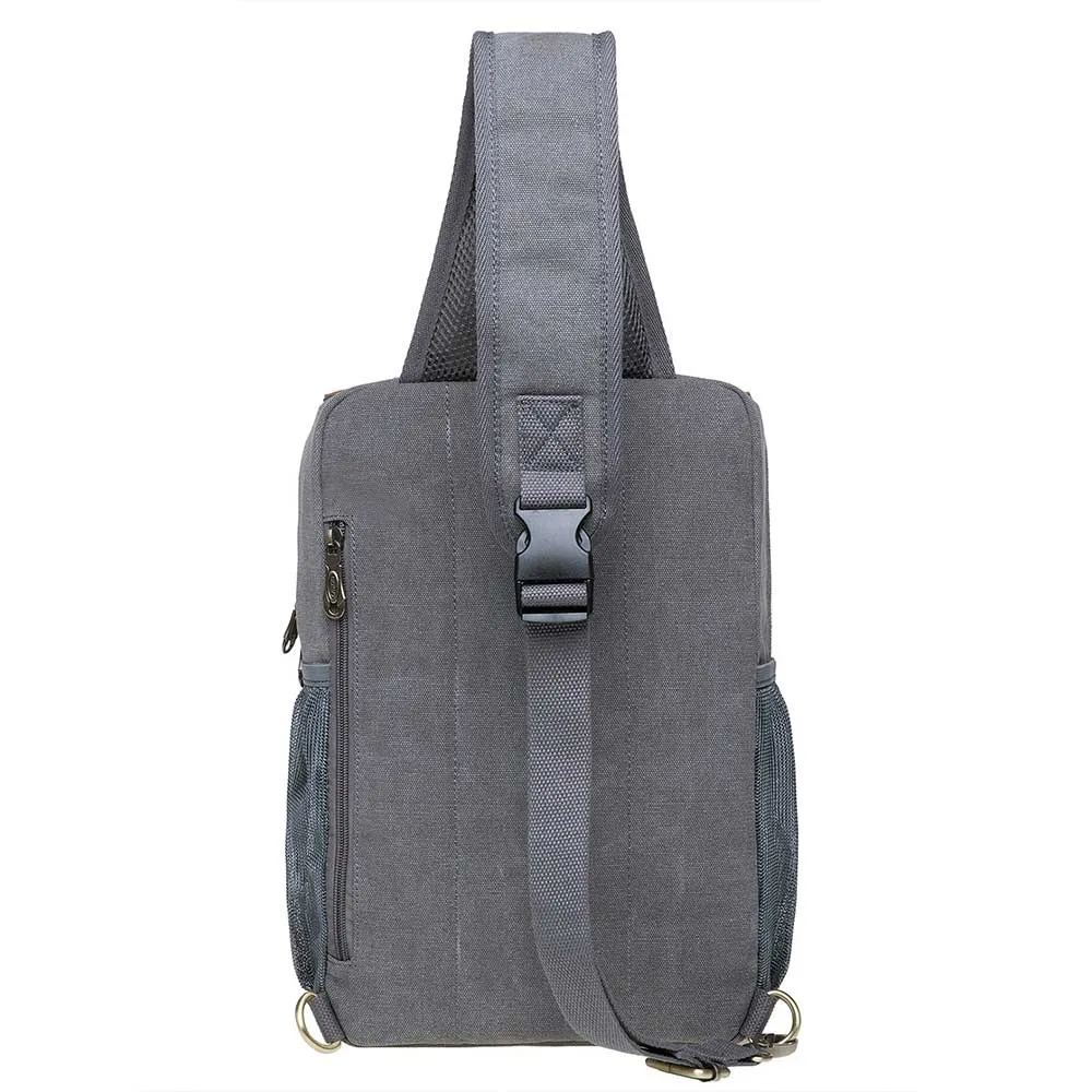 KAUKKO Canvas Crossbody Sling Bag Backpack for Cycling, Hiking, Camping, and Commuting, FD252-3 ( Grey )