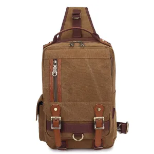 KAUKKO Canvas Crossbody Sling Bag Backpack for Cycling, Hiking, Camping, and Commuting, FD252 ( Khaki )