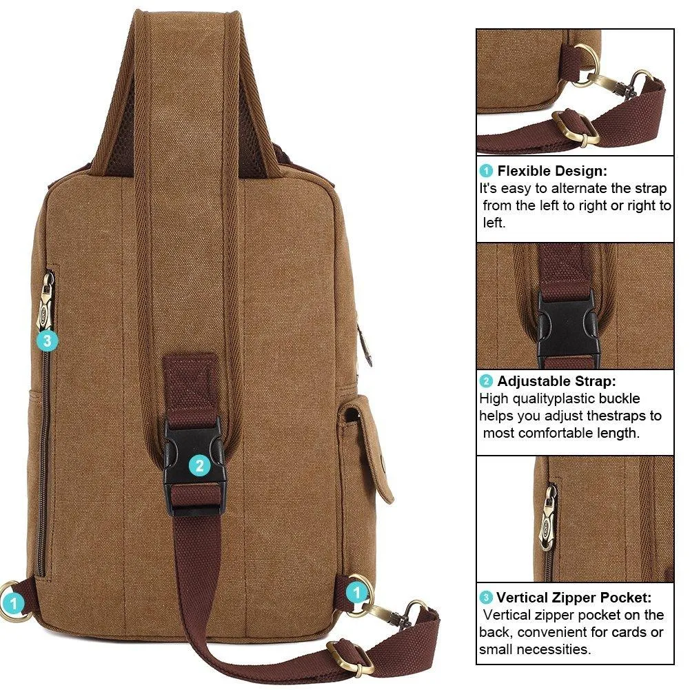 KAUKKO Canvas Crossbody Sling Bag Backpack for Cycling, Hiking, Camping, and Commuting, FD252 ( Khaki )