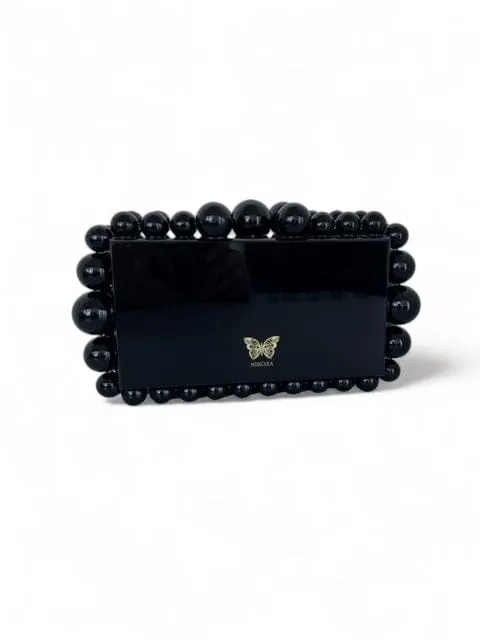 Kira Black Acrylic Pearl Clutch Bag By Nikoza Collection