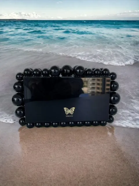 Kira Black Acrylic Pearl Clutch Bag By Nikoza Collection