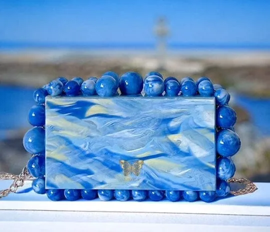 Kira Black Acrylic Pearl Clutch Bag By Nikoza Collection