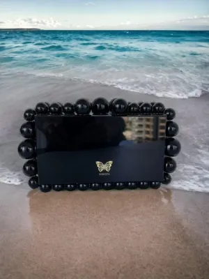 Kira Black Acrylic Pearl Clutch Bag By Nikoza Collection