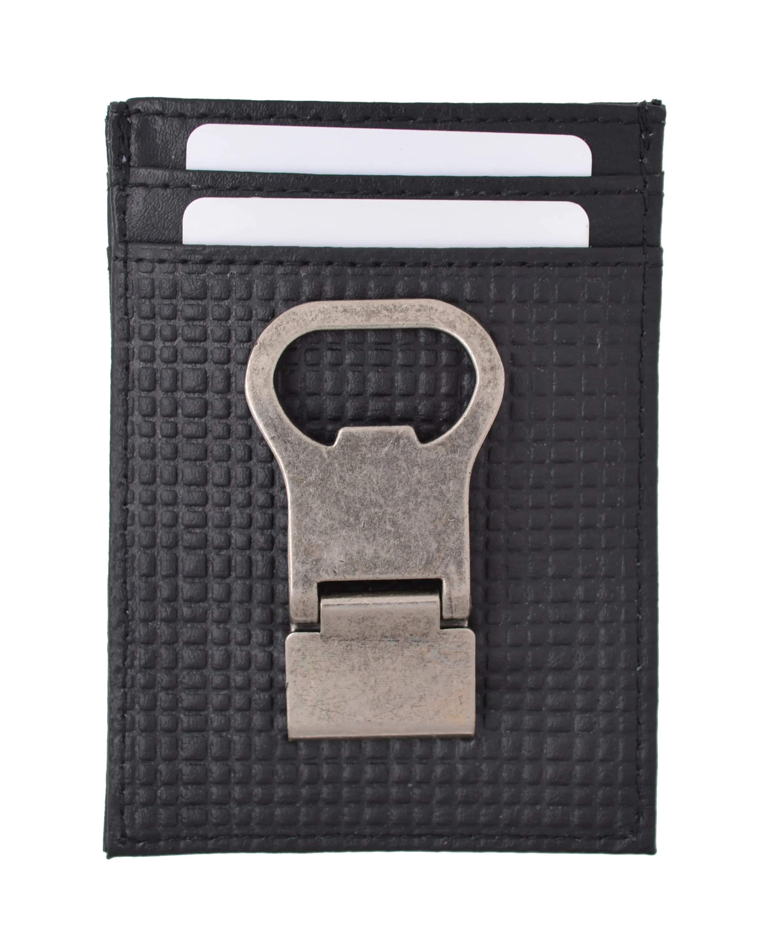 Leather Money Clip Front Pocket Wallet with Bottle Opener Black
