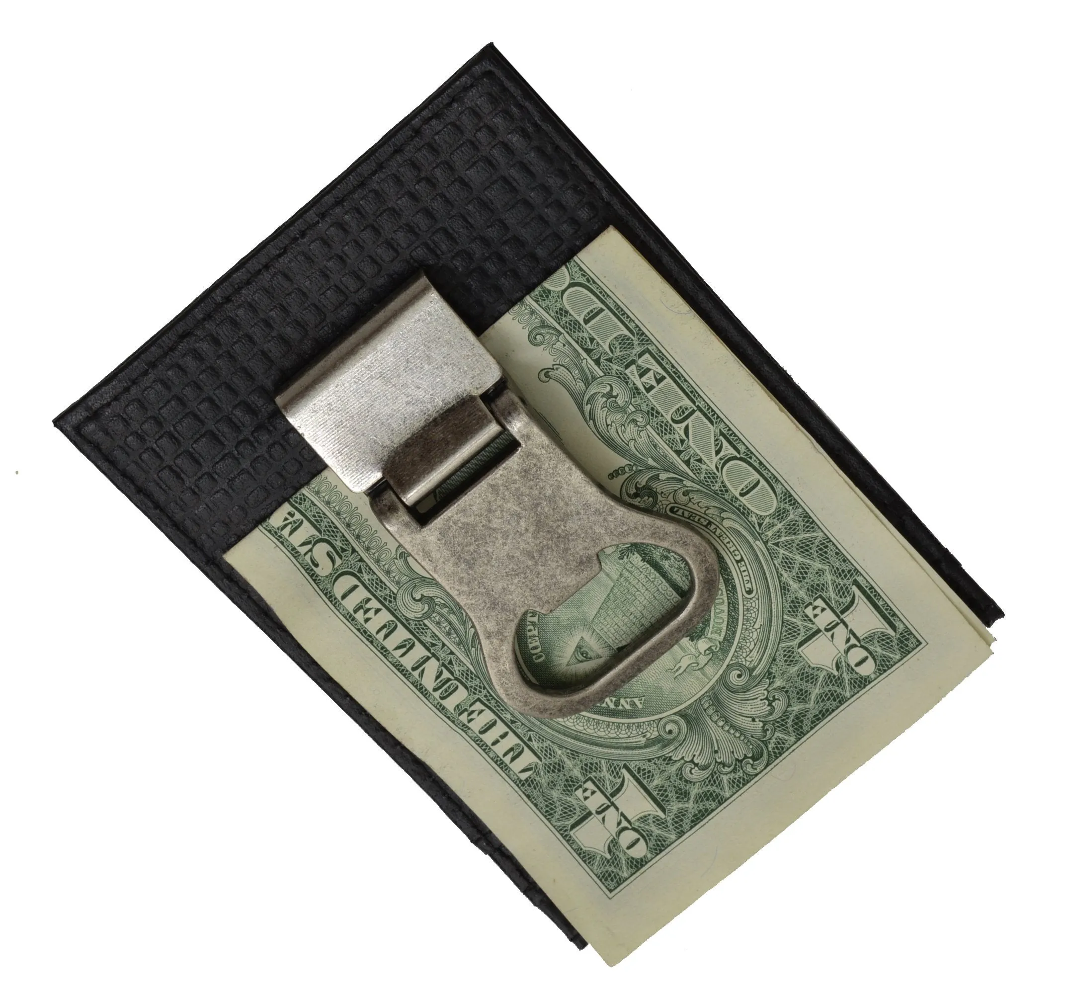 Leather Money Clip Front Pocket Wallet with Bottle Opener Black