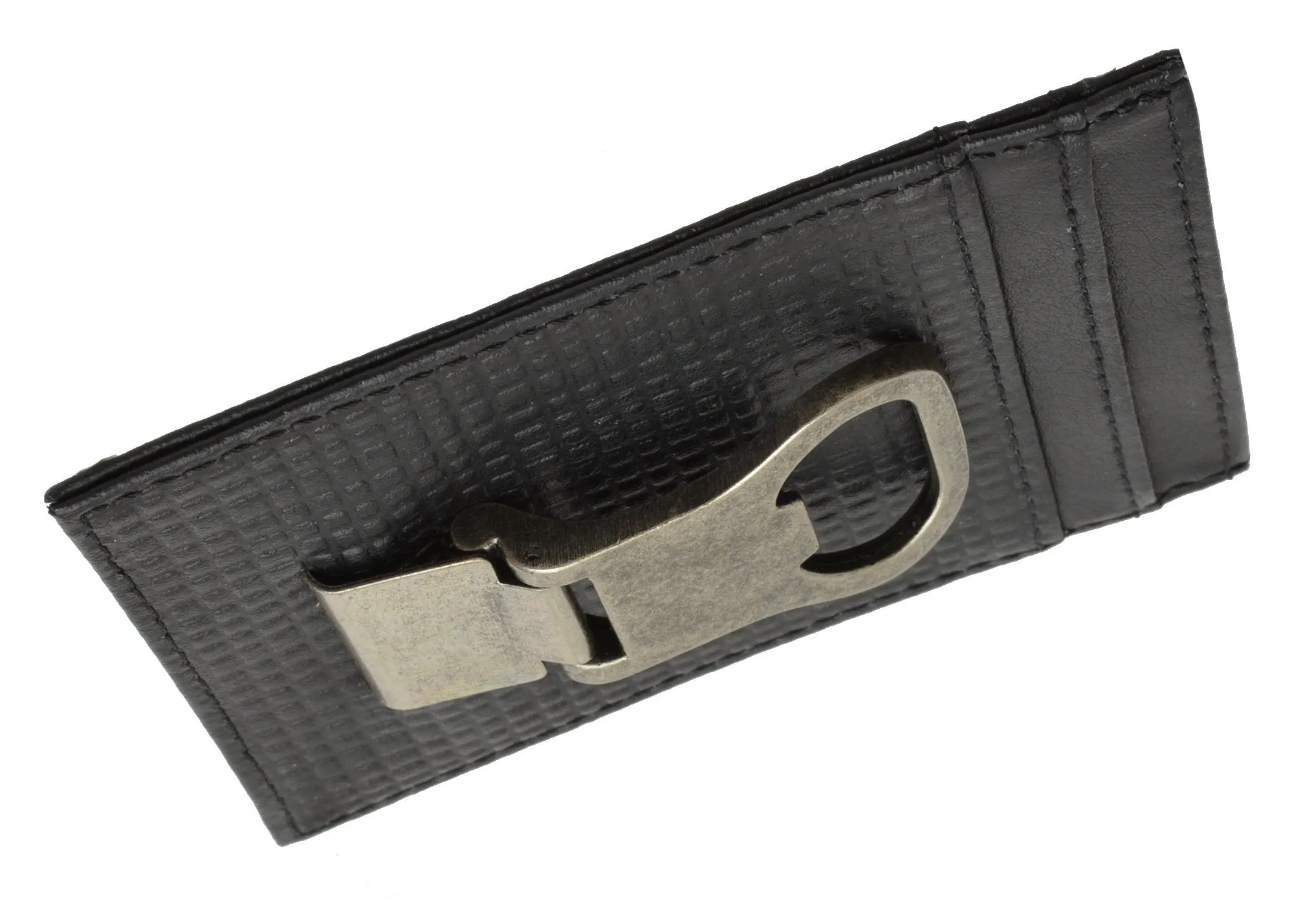 Leather Money Clip Front Pocket Wallet with Bottle Opener Black