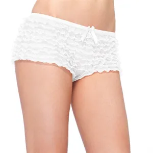 Leg Avenue Lace Ruffle Tanga Shorts - One Size - White
