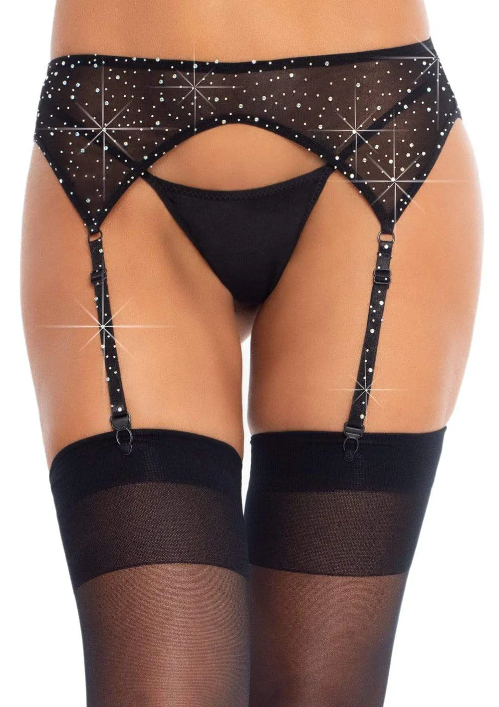 Leg Avenue Rhinestone Garter Belt - One Size - Black