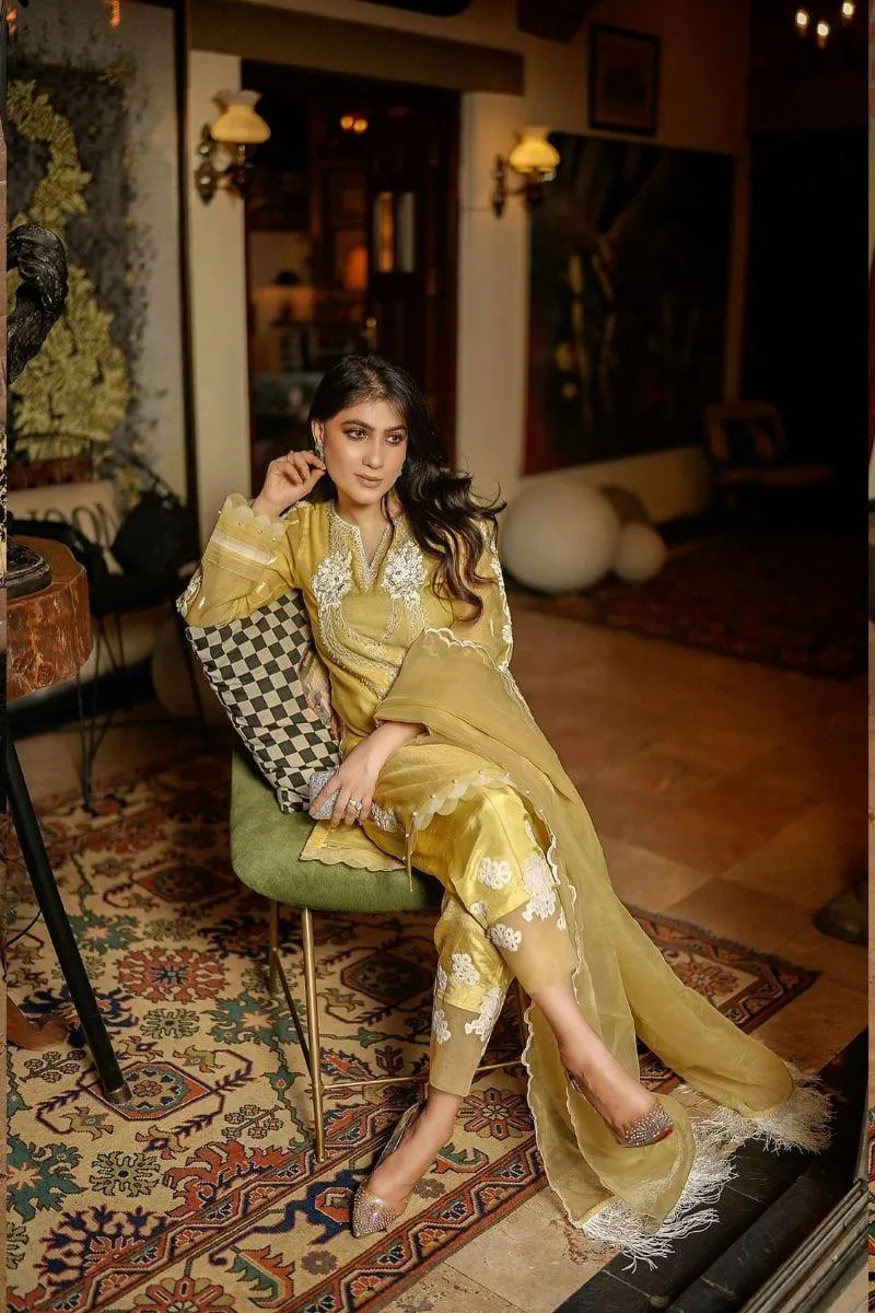 Leon - Rose Blanca - Lime Yellow - Cotton Silk - 3 Piece