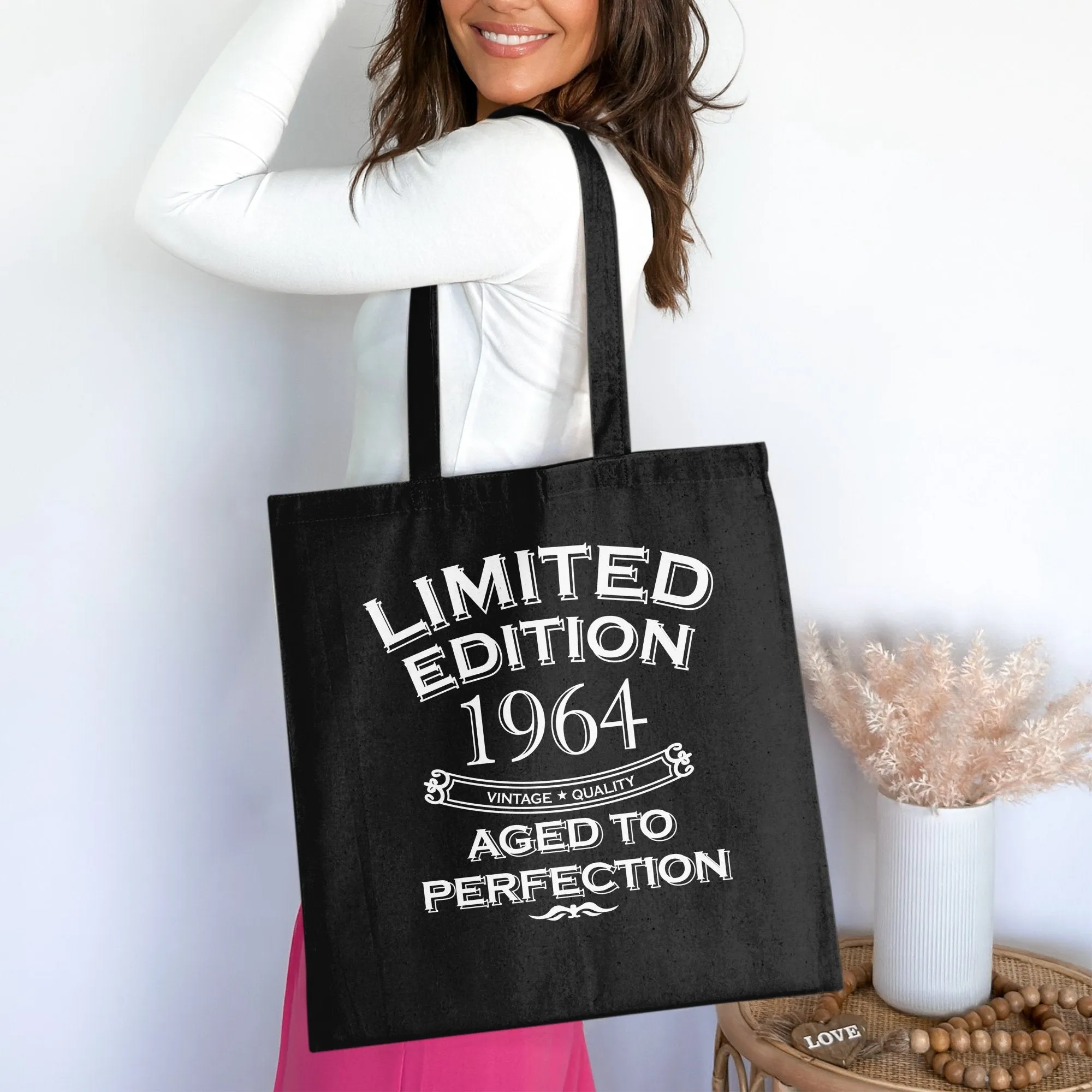 Limited Edition 1964 Tote Bag, Aged to Perfection Cotton Bag, Birthday Gift, Cotton Bag for Life, Vintage Quality Tote Bag