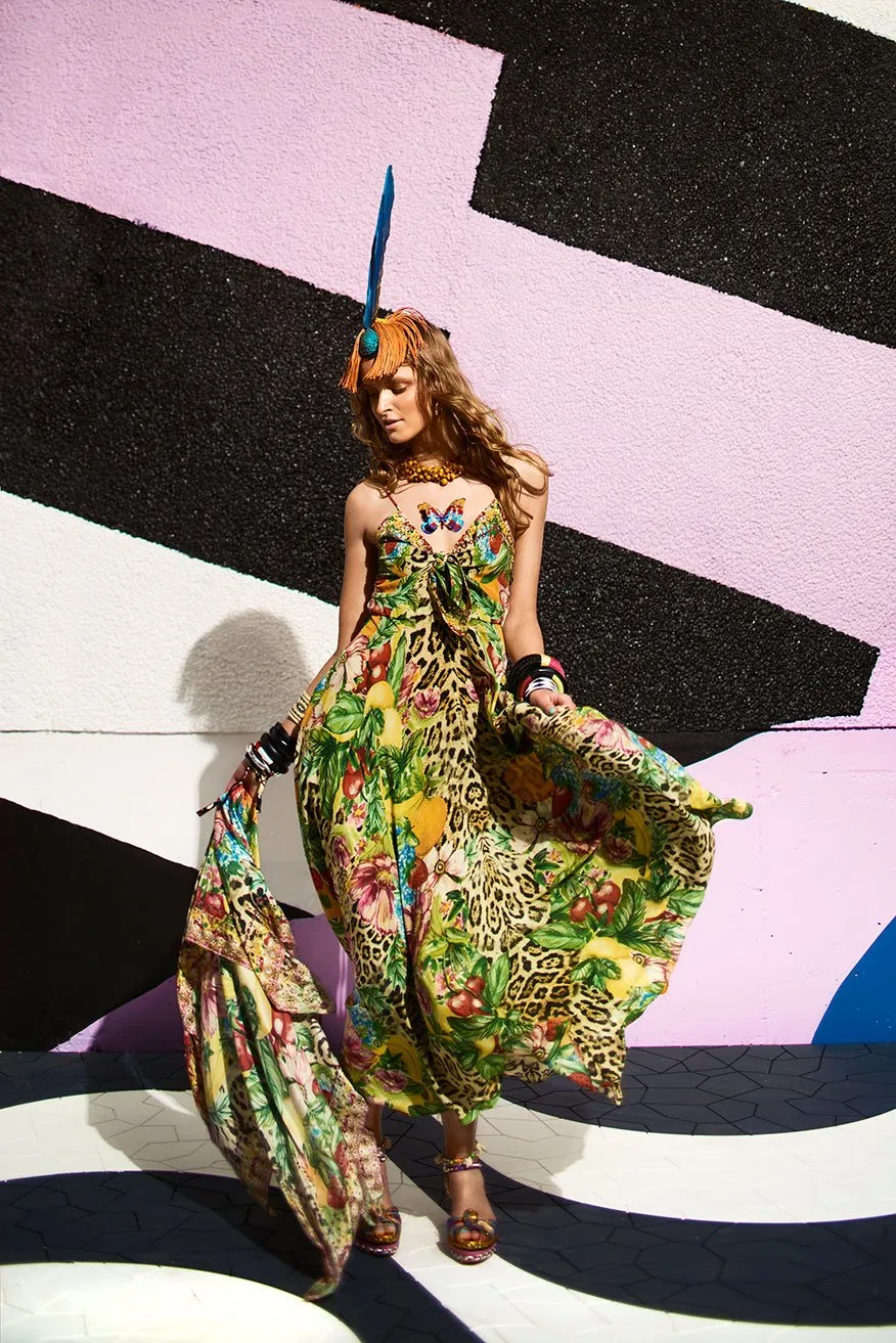LONG DRESS WITH TIE FRONT COOL CAT