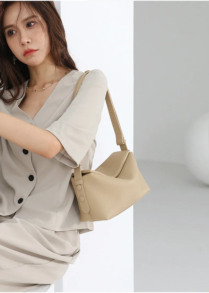 Loop Strap Pebbled Genuine Leather Shoulder Bag