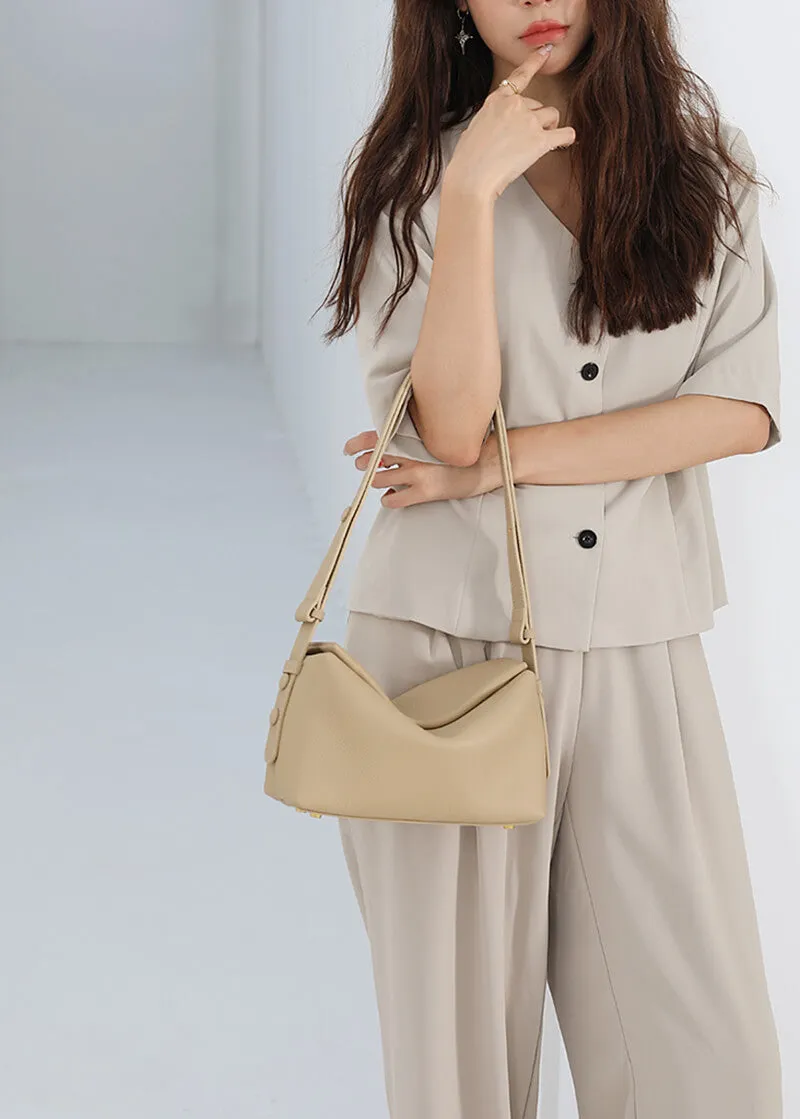 Loop Strap Pebbled Genuine Leather Shoulder Bag