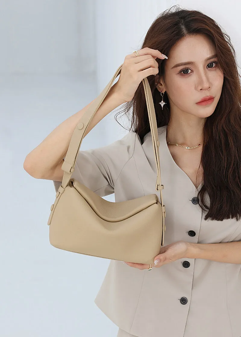 Loop Strap Pebbled Genuine Leather Shoulder Bag