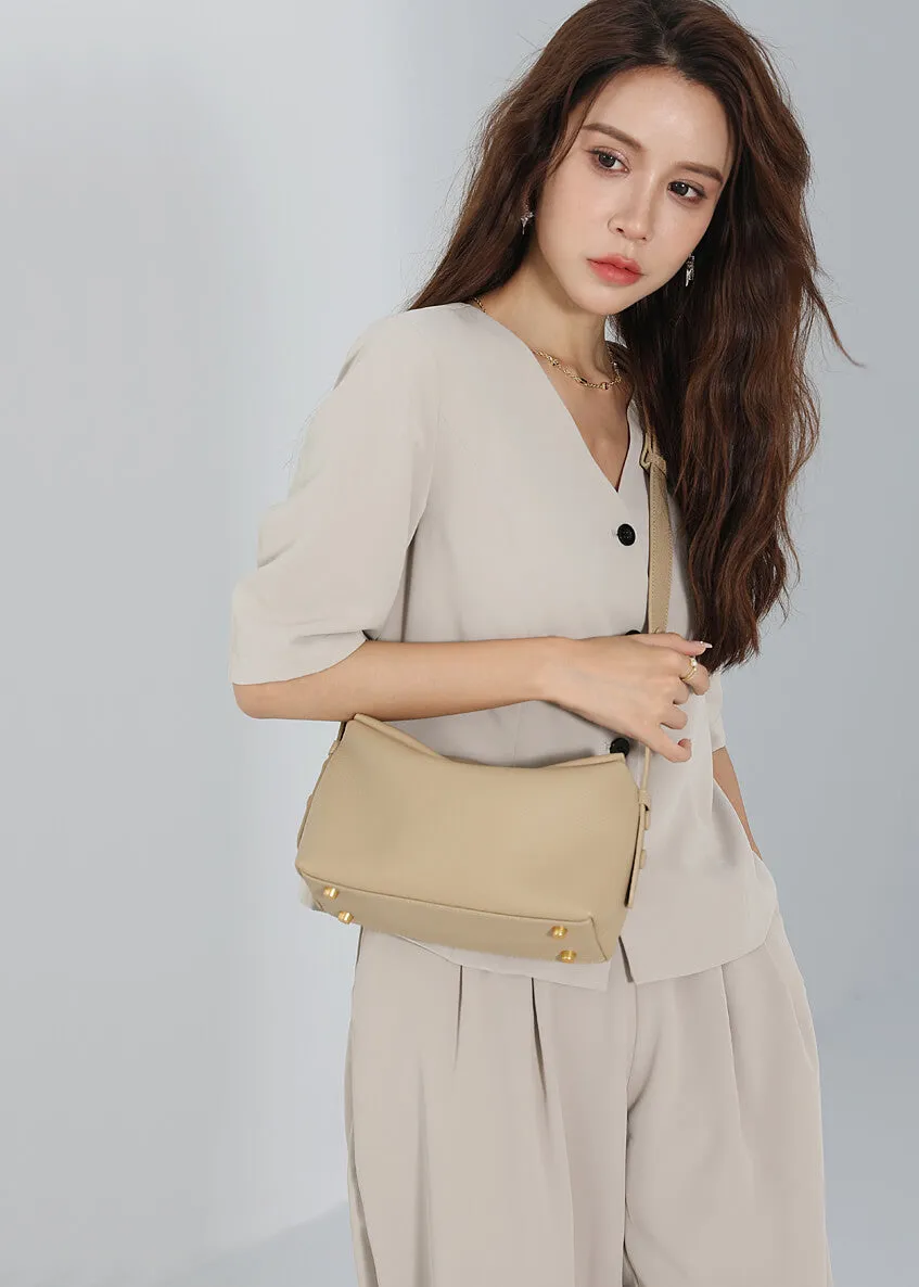 Loop Strap Pebbled Genuine Leather Shoulder Bag