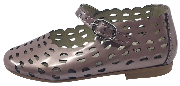 Luccini Girl's Open Cut Soft Rose Gold Leather Mary Janes