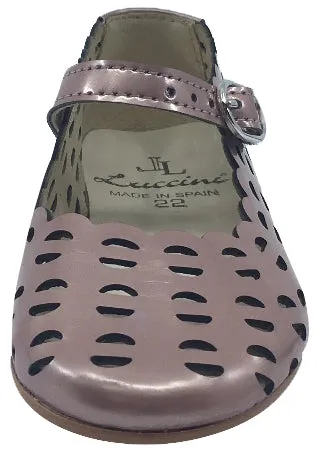 Luccini Girl's Open Cut Soft Rose Gold Leather Mary Janes