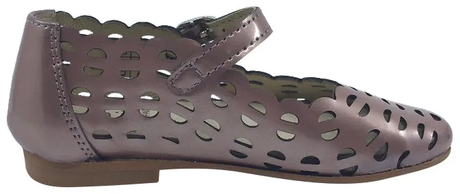 Luccini Girl's Open Cut Soft Rose Gold Leather Mary Janes