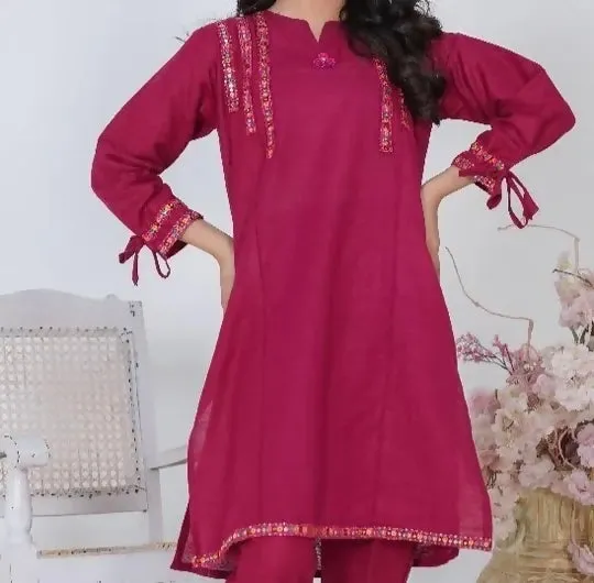 MAHROON kHADDAR GIRLS 2PC SUIT