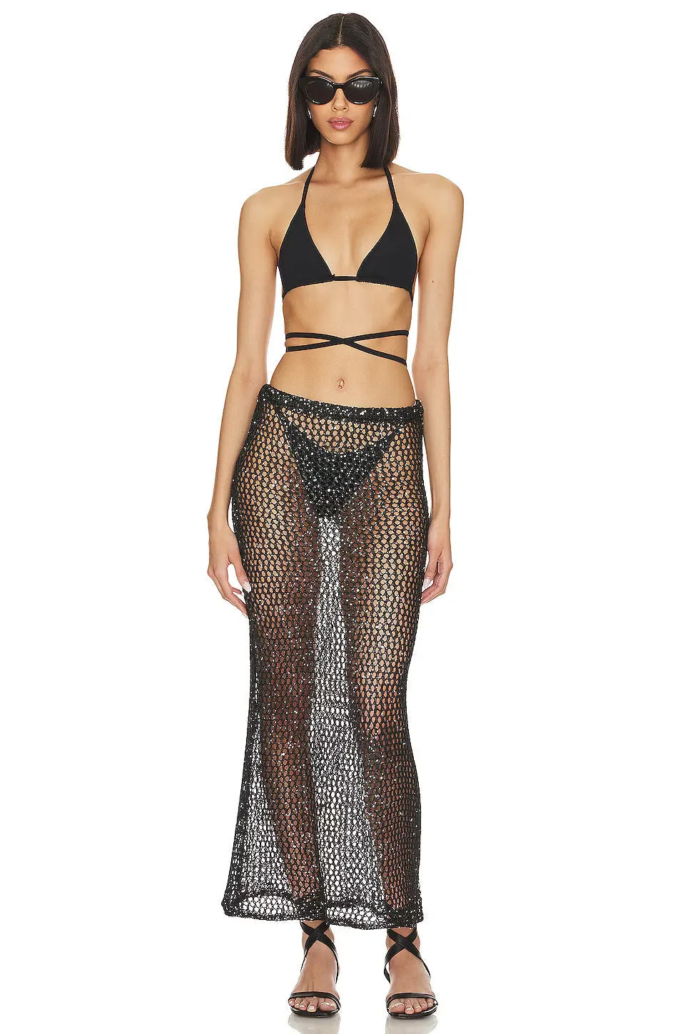 Manu Sequin Stylish Net Maxi Skirt