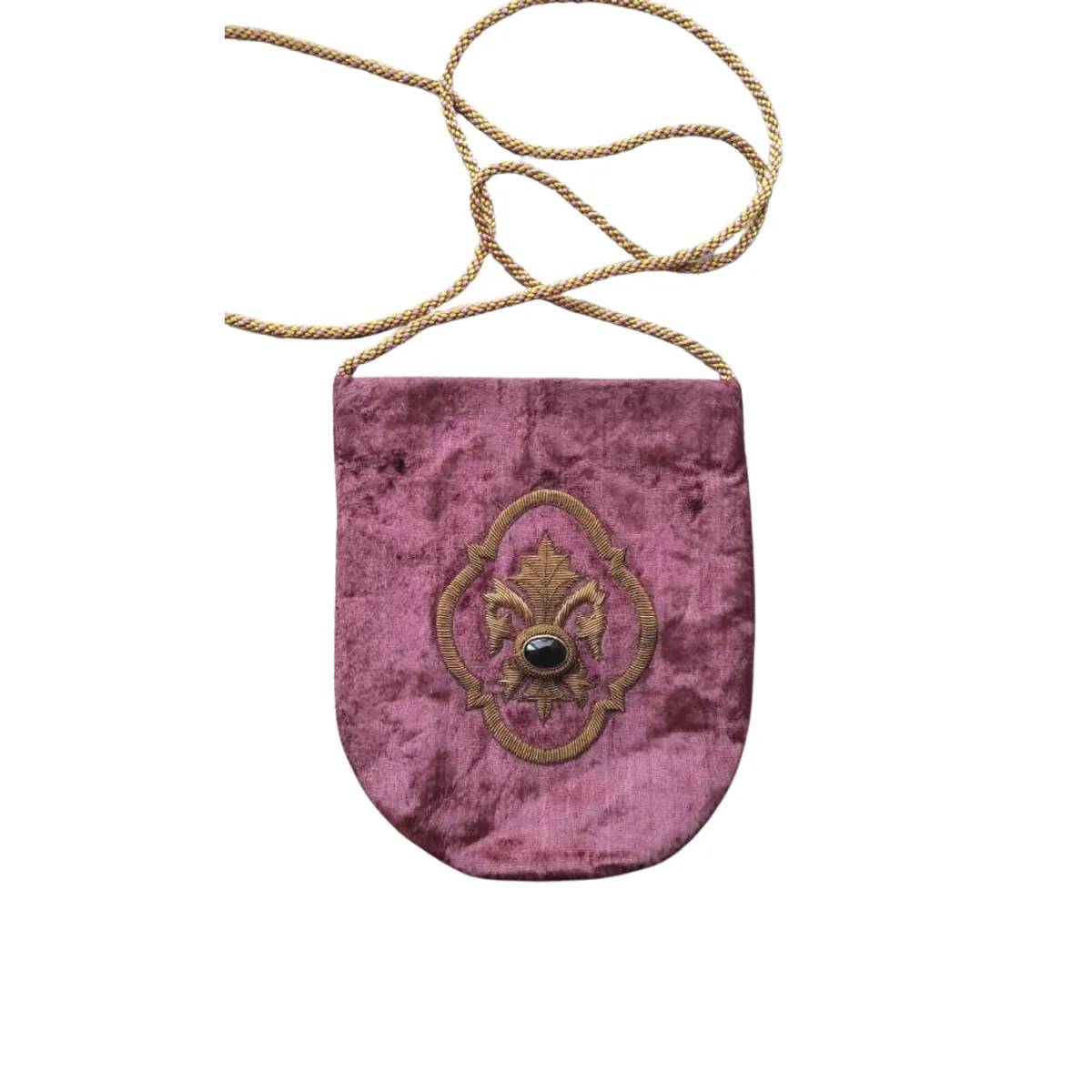 Mauve Velvet Crossbody Bag with Fleur de Lys