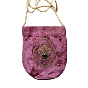 Mauve Velvet Crossbody Bag with Fleur de Lys