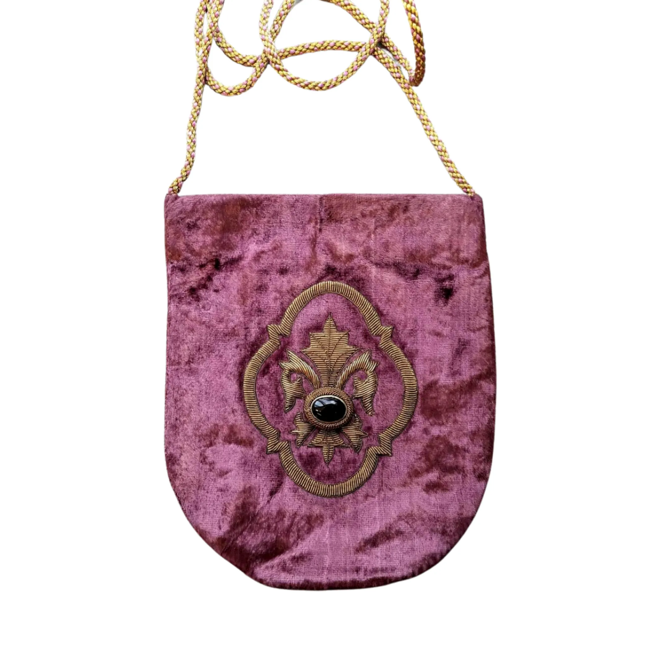 Mauve Velvet Crossbody Bag with Fleur de Lys