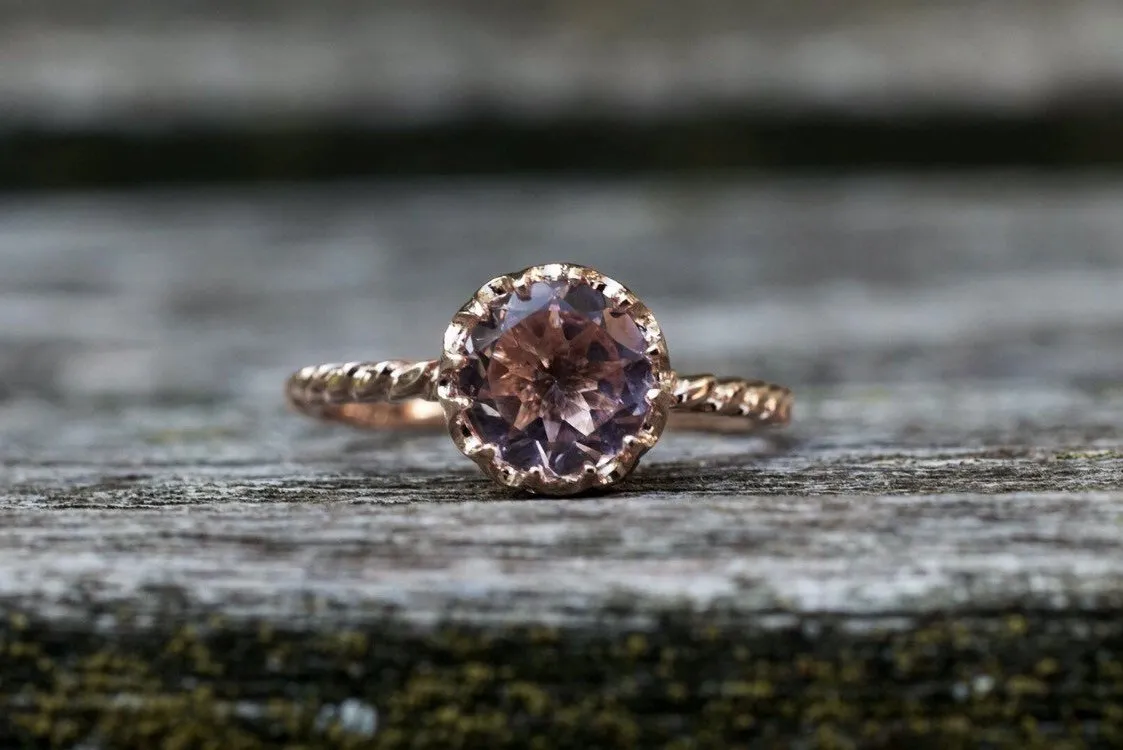 Melrose 14k Gold Round Morganite Engagement Ring Crown Vintage 6mm