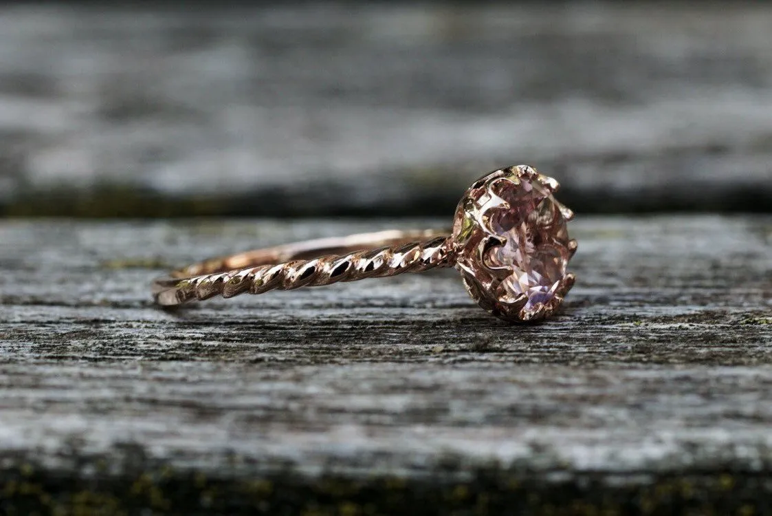 Melrose 14k Gold Round Morganite Engagement Ring Crown Vintage 6mm