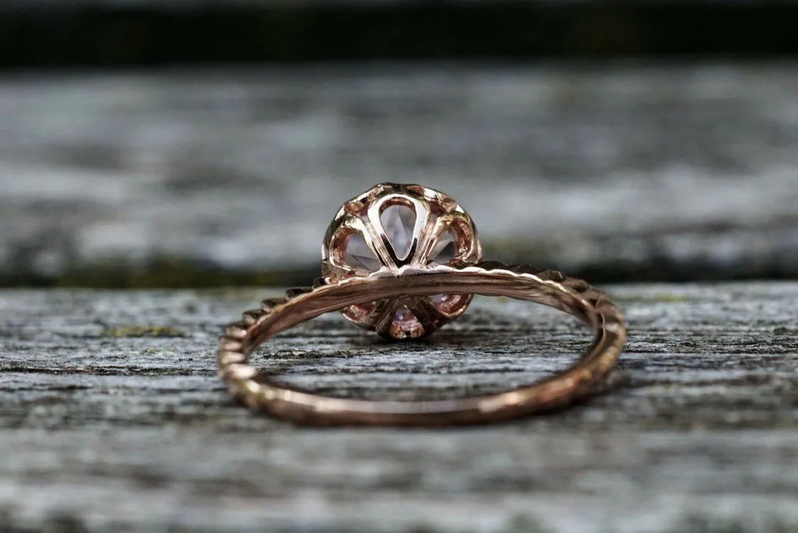 Melrose 14k Gold Round Morganite Engagement Ring Crown Vintage 6mm