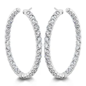 Memoire Petite Prong Round 18K White Gold Diamond Hoop Earrings