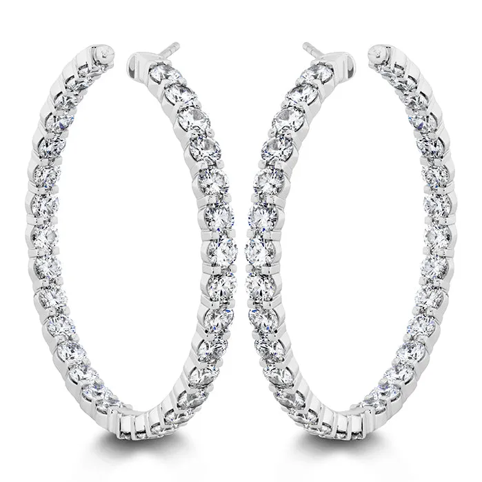Memoire Petite Prong Round 18K White Gold Diamond Hoop Earrings