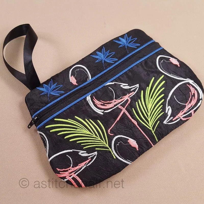 Midnight Flamingos ITH Wrist Purse
