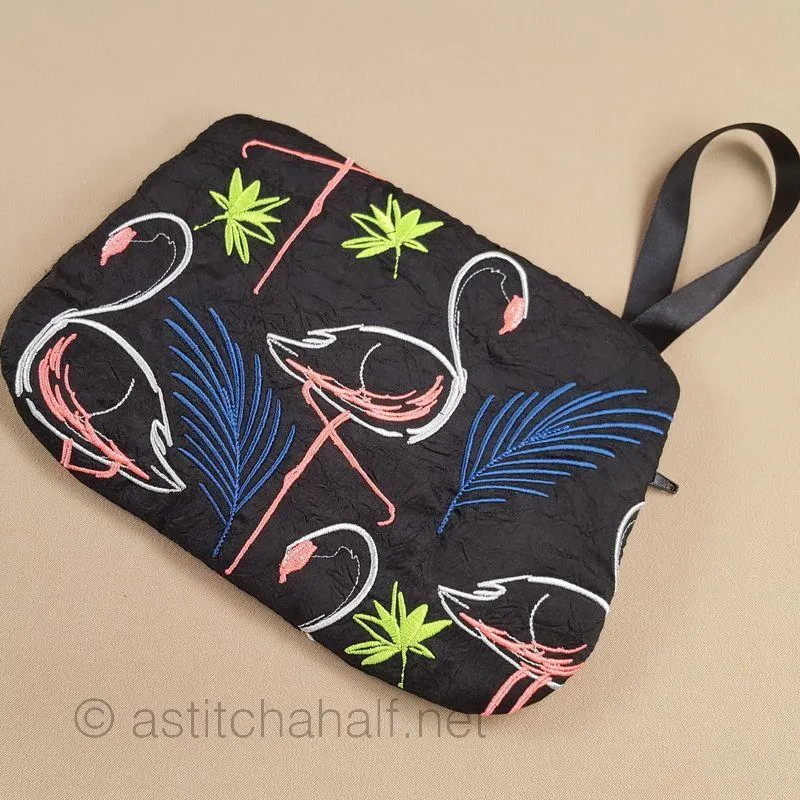 Midnight Flamingos ITH Wrist Purse