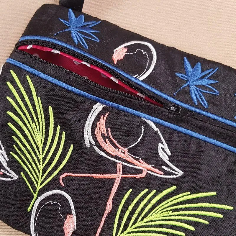 Midnight Flamingos ITH Wrist Purse