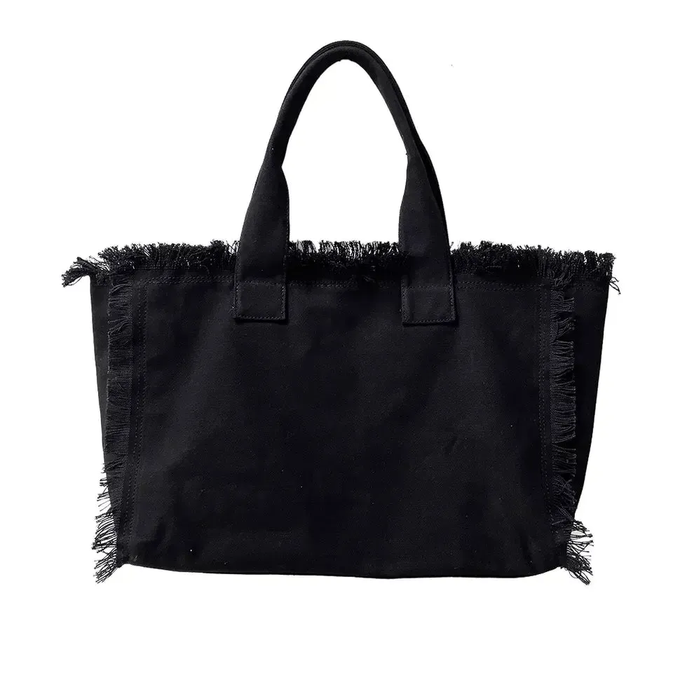 Monogram Fringe Beach Bag - Black