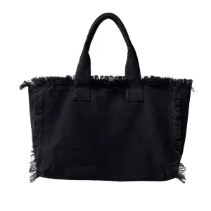 Monogram Fringe Beach Bag - Black