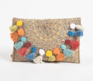 Multicolor Tassels Jute Sling Bag