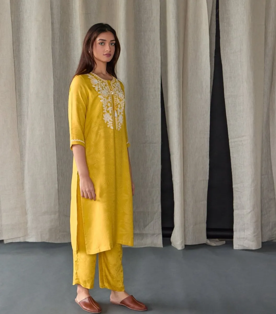 Mustard Jacquard Kurta