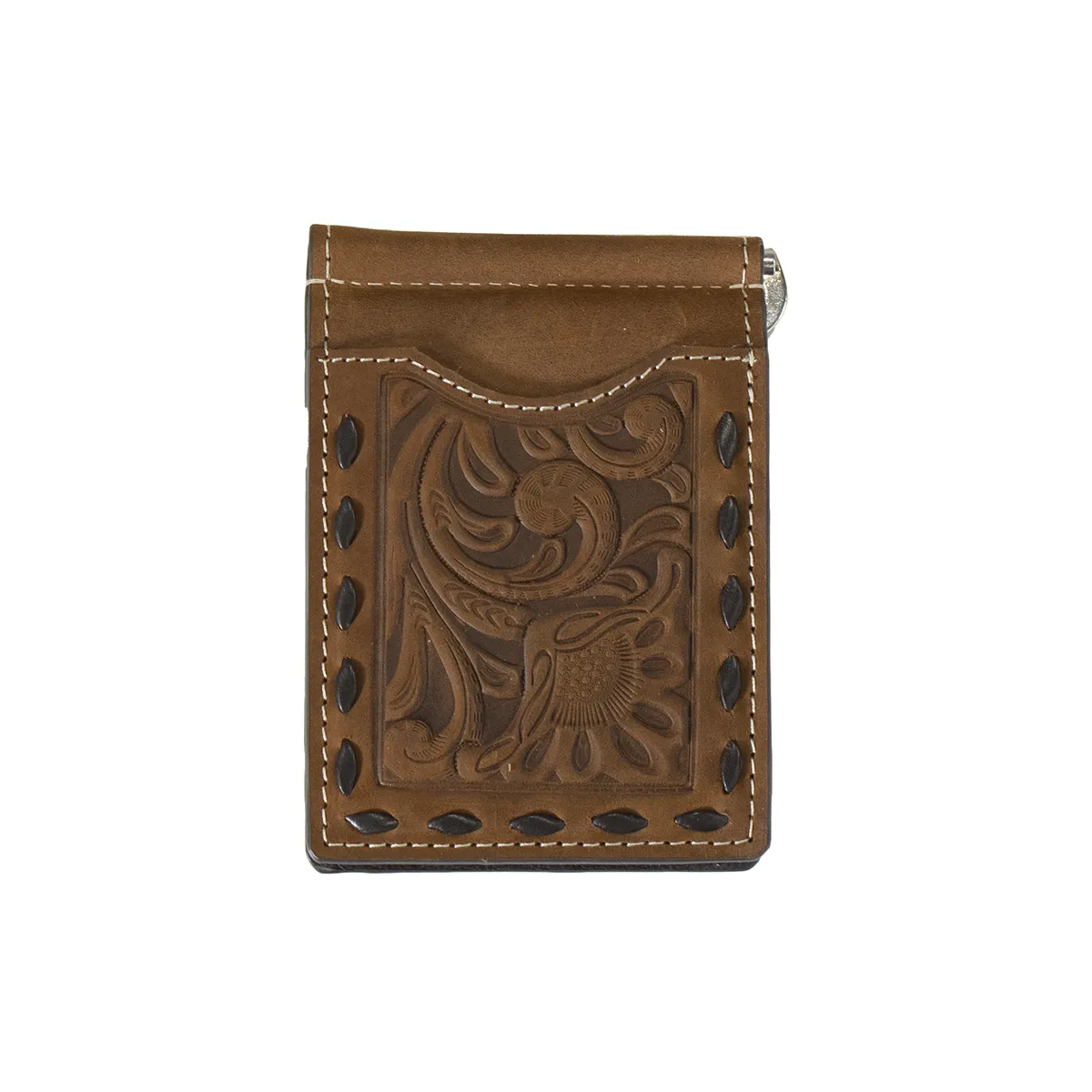 Nocona Floral Embossed Buck Lacing Money Clip Wallet