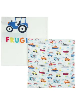 Organic Cotton Tractors, Boats & Cars Muslin 2 Pack by Frugi